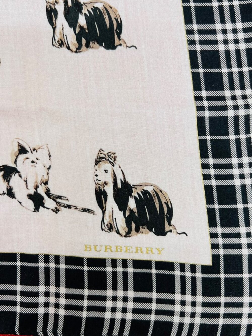 Buberrys Neck-kerchief 19.5" cotton  Ivery gray black dogs printed all over (86 - Picture 5 of 10